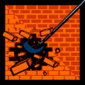 sledge hammer breaking brick wall